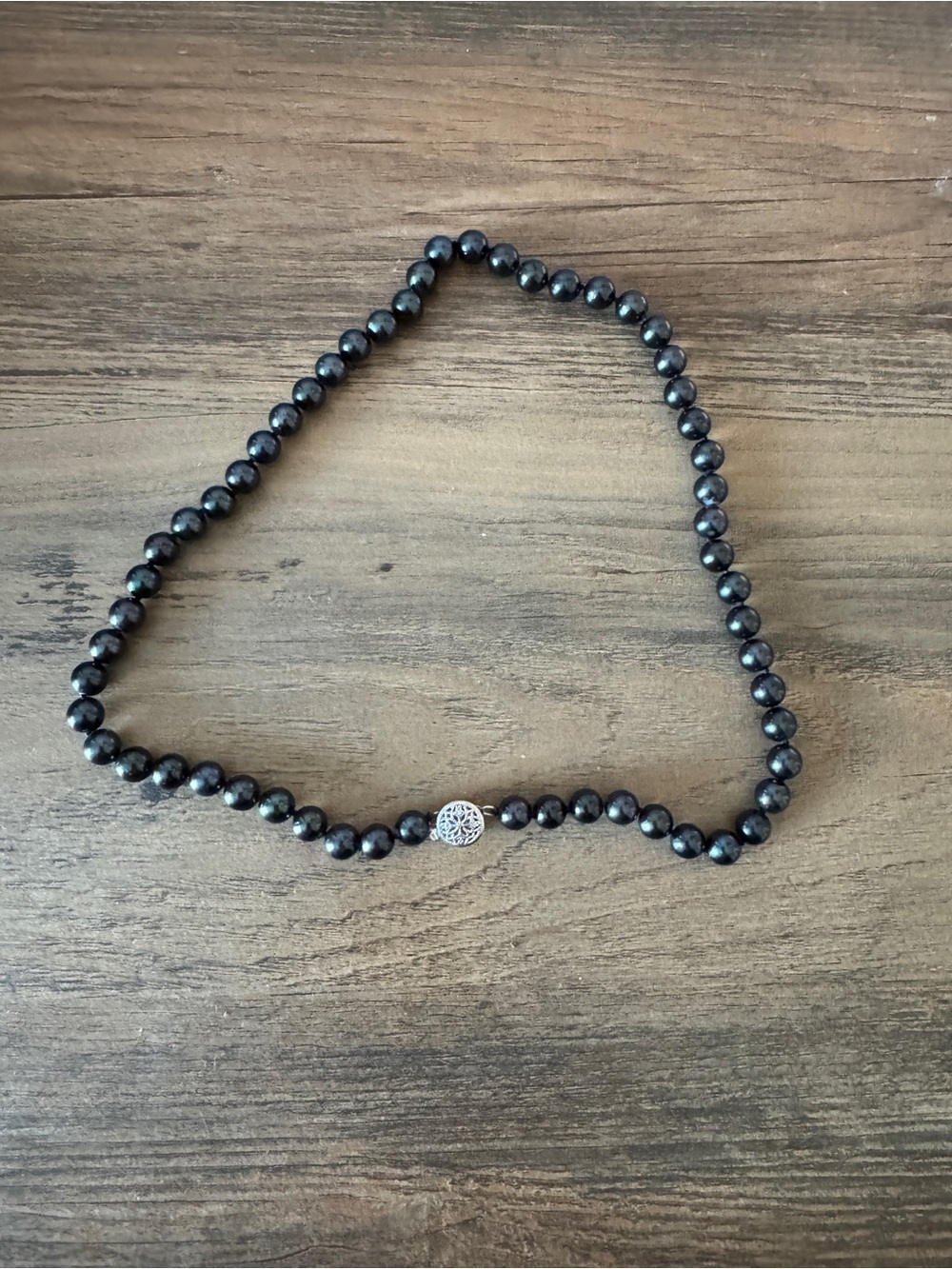 Dark Blue/ Black Beaded Necklace with Silver Clasp